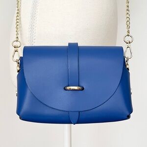 NEW Pelle Leather Crossbody Mini Bag Gold Chain Electric Blue Made in Italy